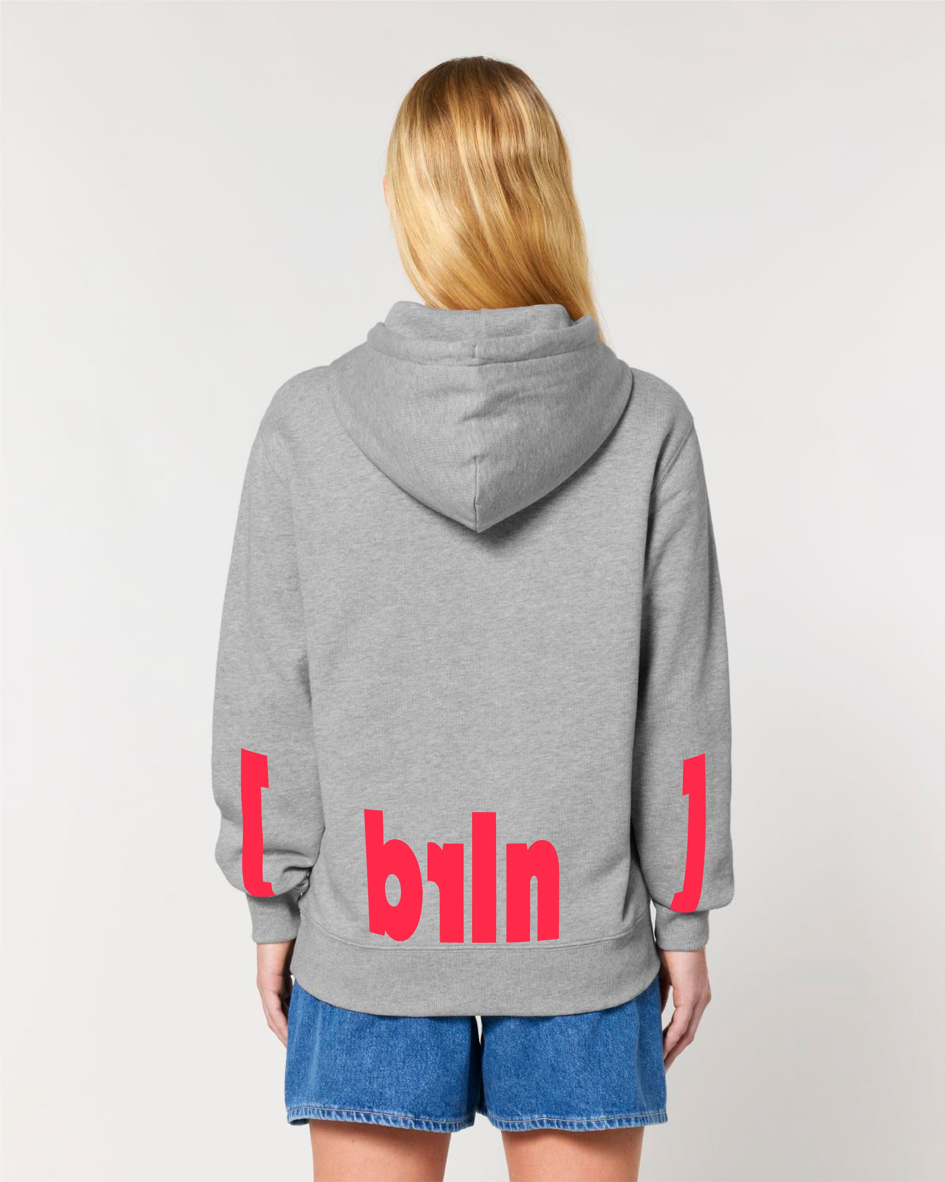 hoodie grau neon rot print berlin brln