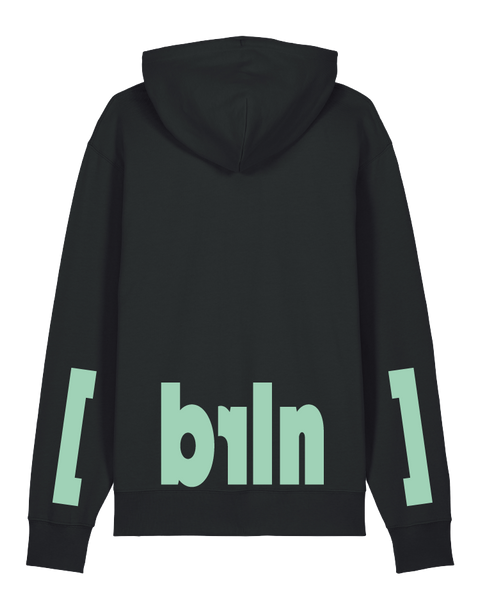 [berlin] Black – hoodie: black / schriftffarbe [brln]: mint