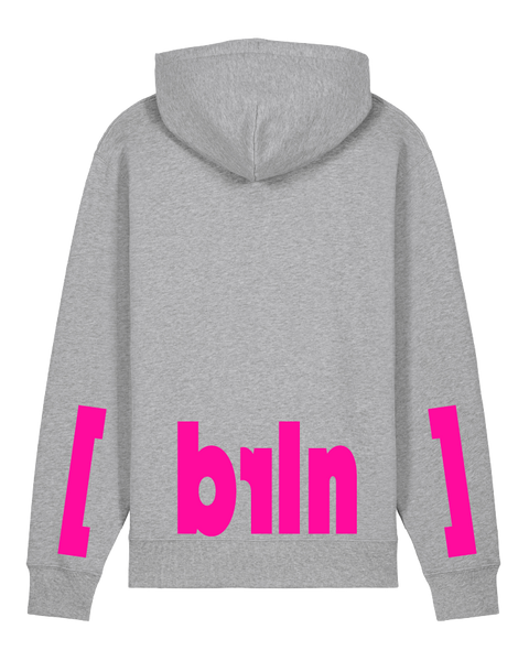 [berlin] Heather Grey – hoodie: heather grey / schriftfarbe [brln]: neon pink