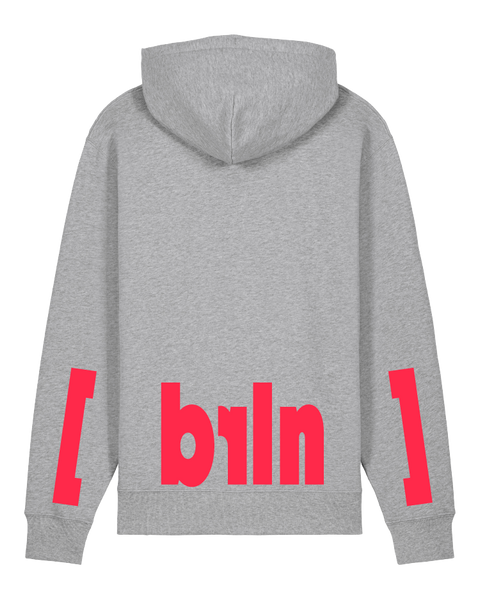 [berlin] Heather Grey – hoodie: heather grey / schriftfarbe [brln]: neon red