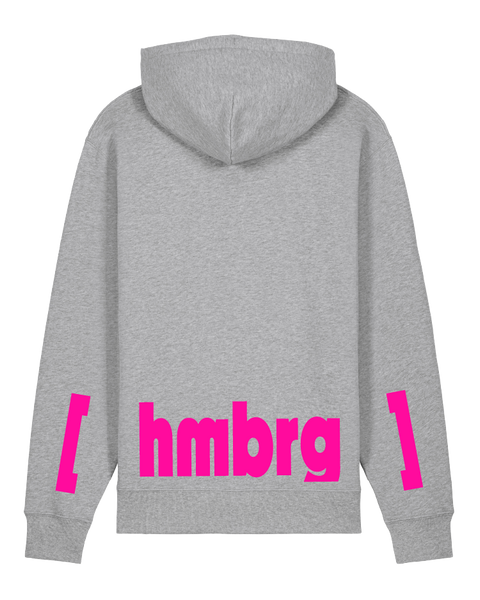 [hamburg] Heather Grey – hoodie: heather grey / schriftfarbe [hmbrg]: neon pink