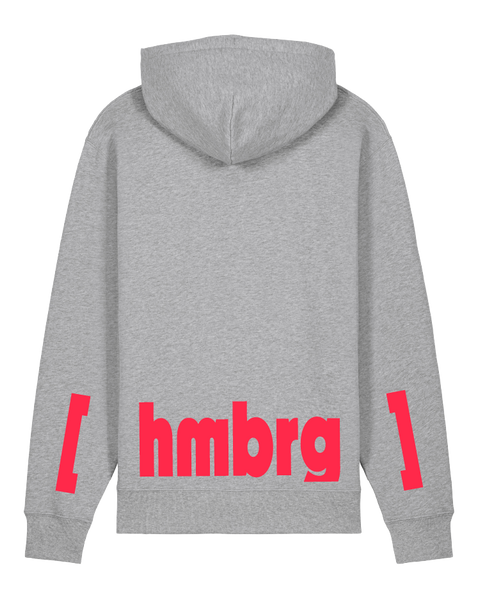 [hamburg] Heather Grey – hoodie: heather grey / schriftfarbe [hmbrg]: neon red