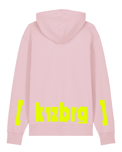 [kreuzberg] Cotton Pink Unisex Hoodie – hoodie: cotton pink / schriftfarbe [nklln]: neon yellow