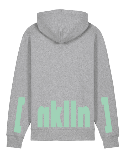 [neukölln] Heather Grey – hoodie: heather grey / schriftfarbe [nklln]: mint