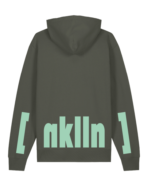 [neukölln] Khaki – hoodie: khaki / schriftfarbe [nklln]: mint
