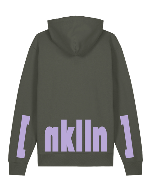 [neukölln] Khaki – hoodie: khaki / schriftfarbe [nklln]: violet