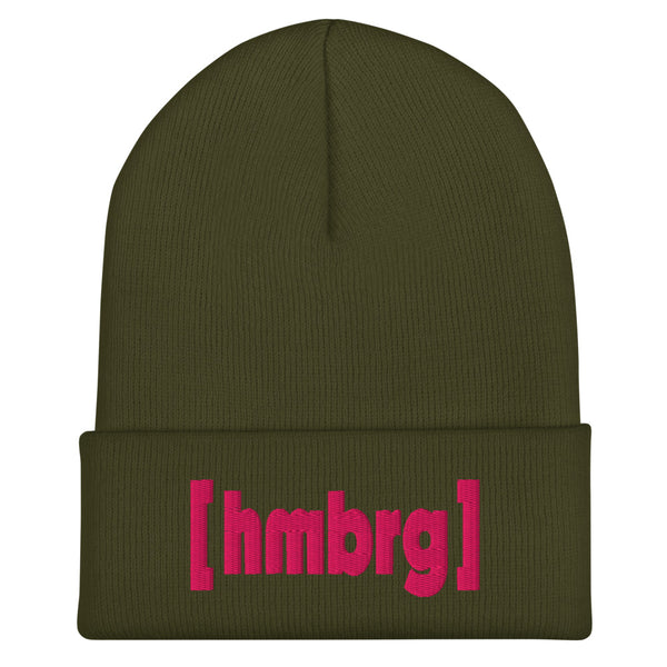 Hamburg Beanie mit pinkem [hmbrg] Stick.  – Deine Stadt. Dein Style. Dein Winter. – olive